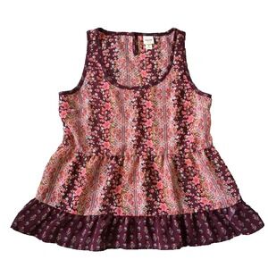 Cottagecore Floral Boho Top Junior M Sleeveless Tank Hippie Peasant Prairie Pink